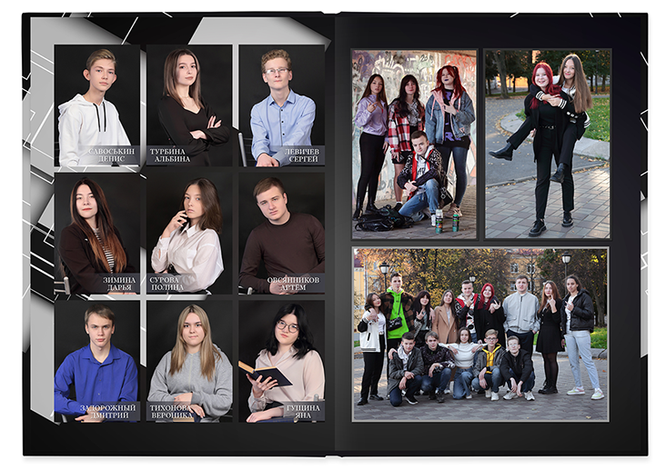 Выпускной альбом для старшеклассников. Постраничная фотокнига "Геометрия".  Альбом для выпускников 9-11-х классов.