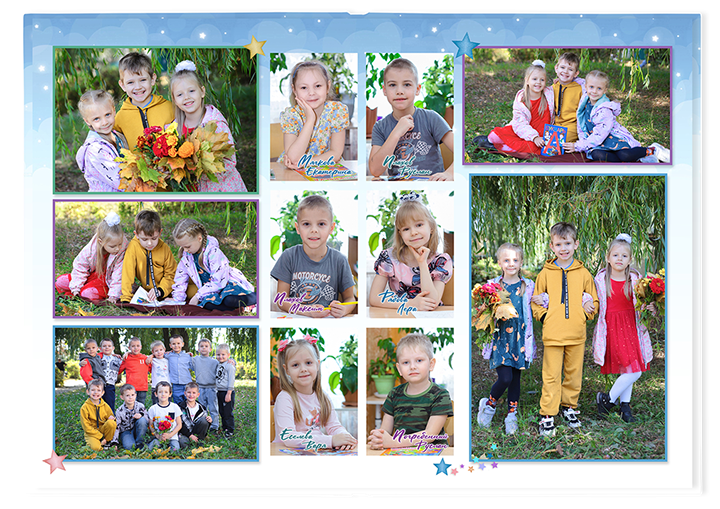 Выпускной альбом для выпускников детских садов . Альбом -  фотокнига "Звёздочки". Фотоальбом  для первоклассников. Альбом для выпускников.
