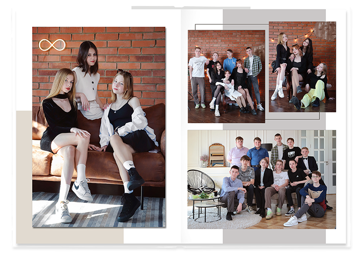 Выпускной альбом для старшеклассников. Постраничная фотокнига "Наша история".  Альбом для выпускников 9-11-х классов.